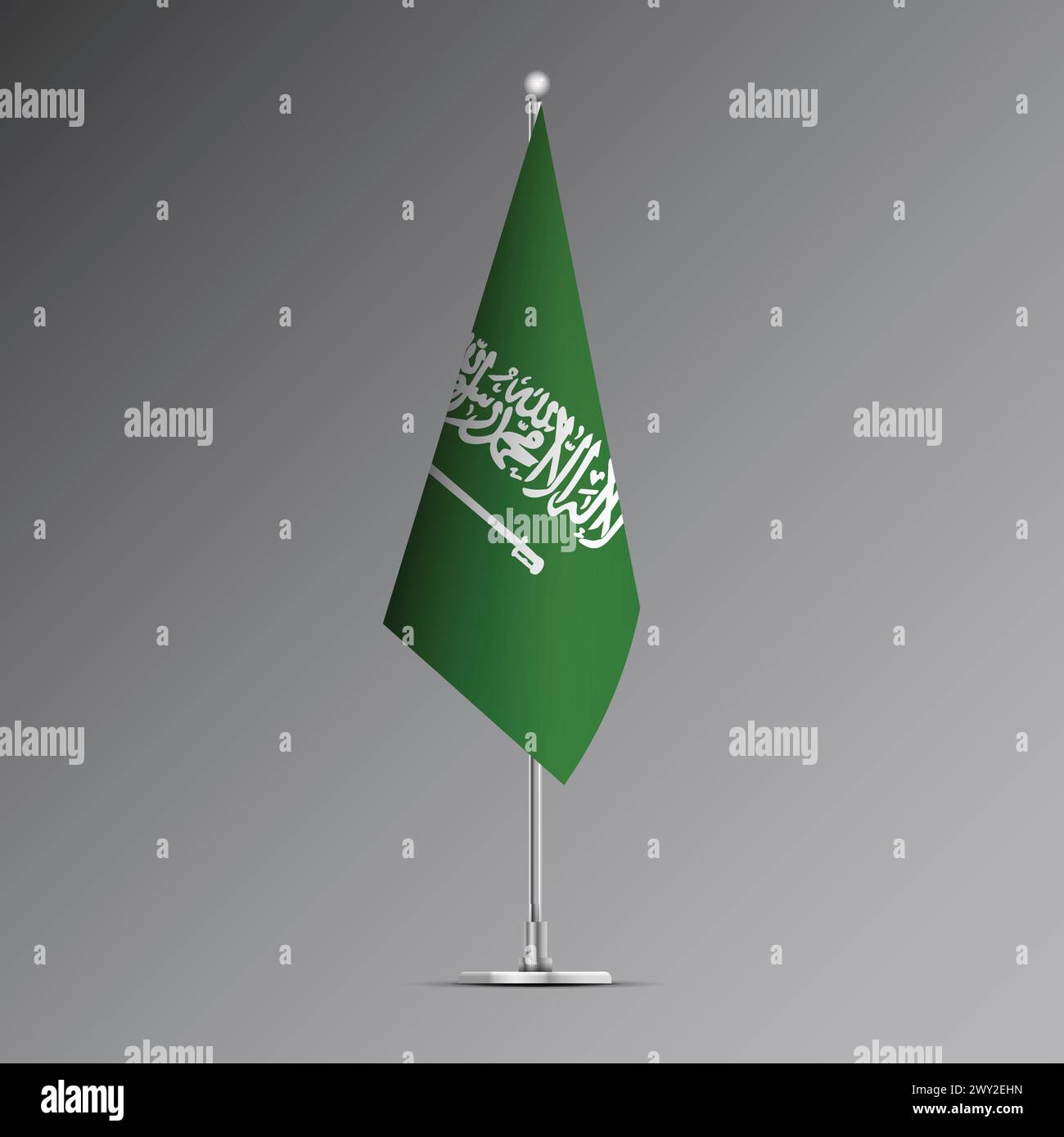Bandiera realistica 3D dell'Arabia Saudita su palo d'acciaio Illustrazione Vettoriale