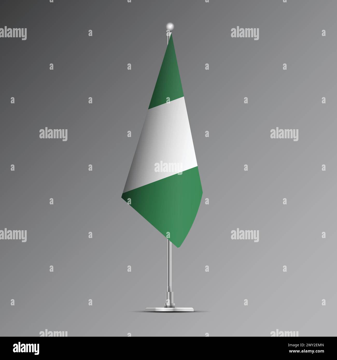 Bandiera 3D realistica della Nigeria su palo d'acciaio Illustrazione Vettoriale