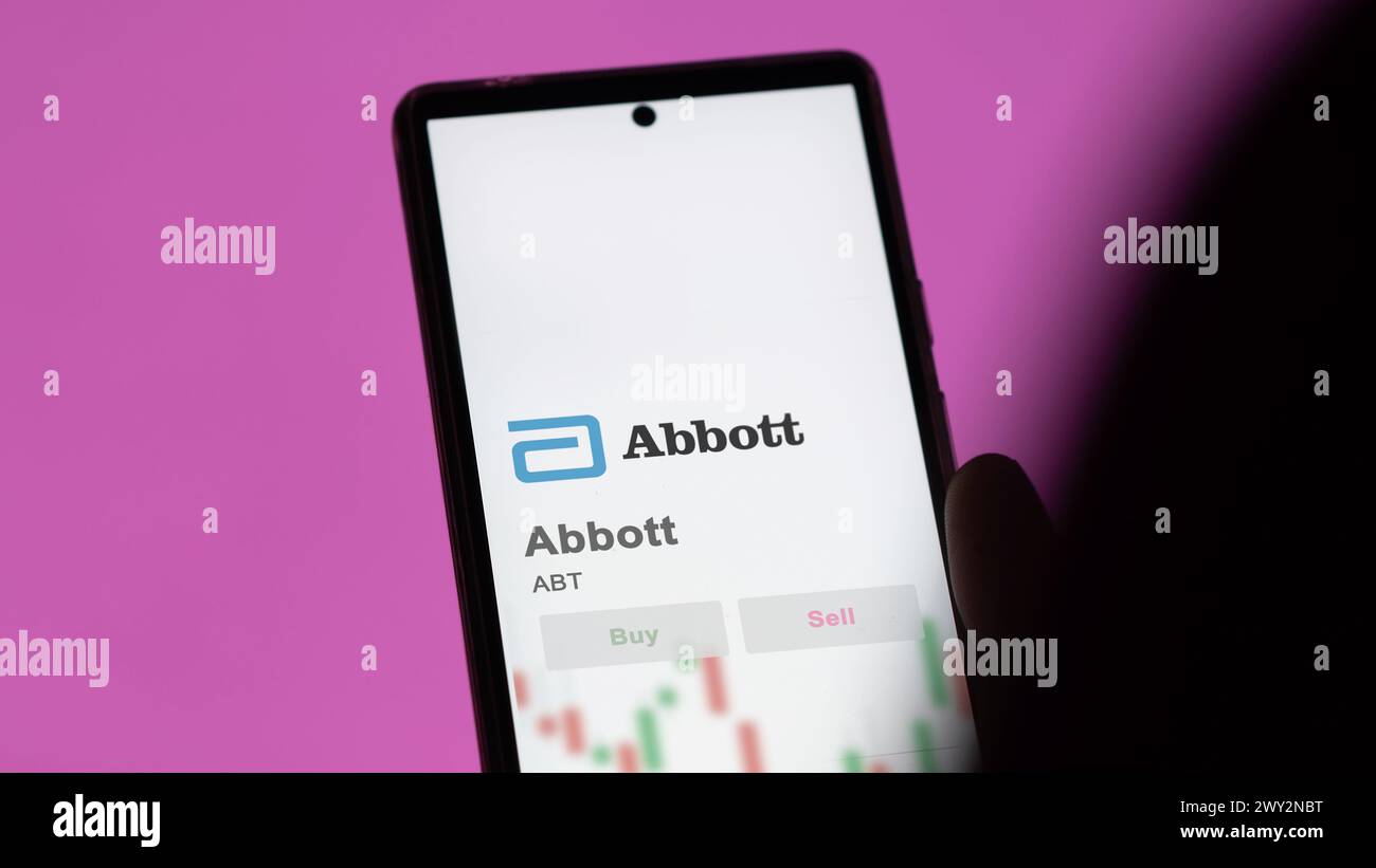Abbott sullo schermo di uno scambio. Prezzi Abbott scorte, $ABT su un dispositivo. Foto Stock
