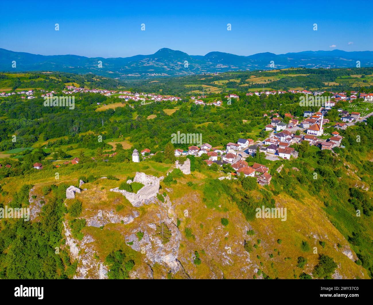 Vista panoramica della fortezza di Prusac in Bosnia ed Erzegovina Foto Stock