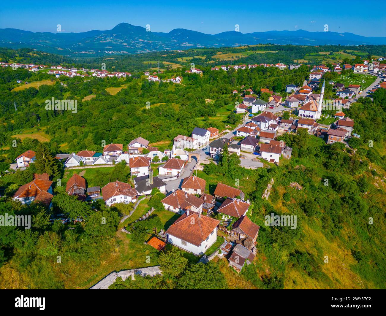 Vista panoramica di Donji Vakuf in Bosnia ed Erzegovina Foto Stock