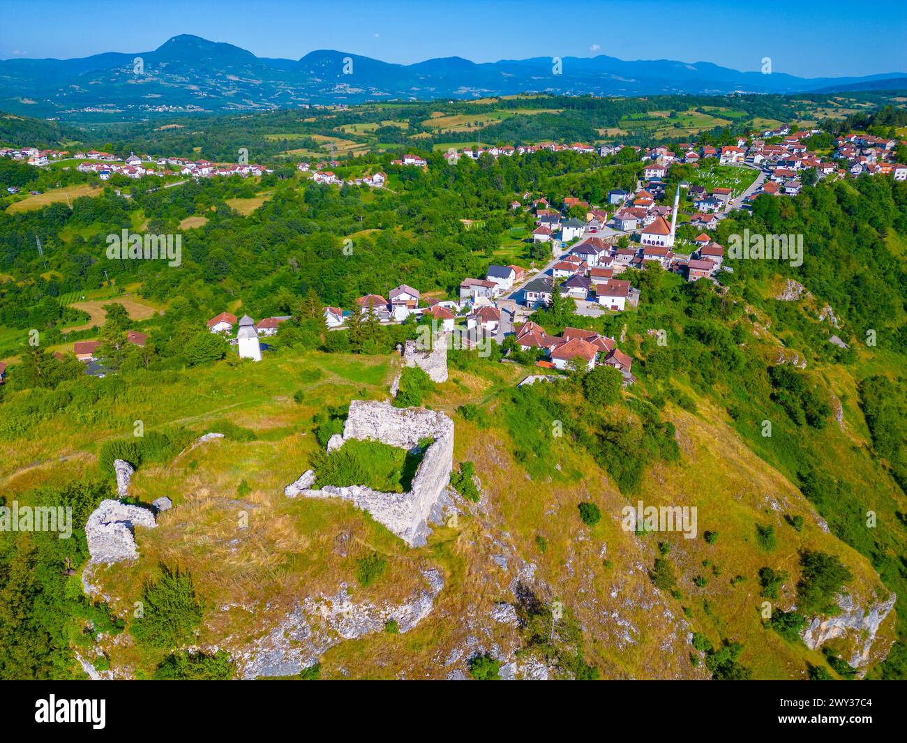 Vista panoramica della fortezza di Prusac in Bosnia ed Erzegovina Foto Stock