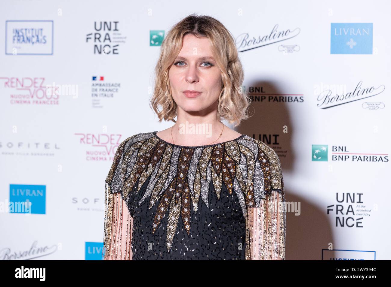 3 aprile 2024, Roma, Italia: L'attrice italiana Elena Radonicich partecipa al photocall della serata inaugurale della 14a edizione di ''Rendez-Vous'' presso Palazzo Farnese a Roma (Credit Image: © Matteo Nardone/Pacific Press via ZUMA Press Wire) SOLO USO EDITORIALE! Non per USO commerciale! Foto Stock