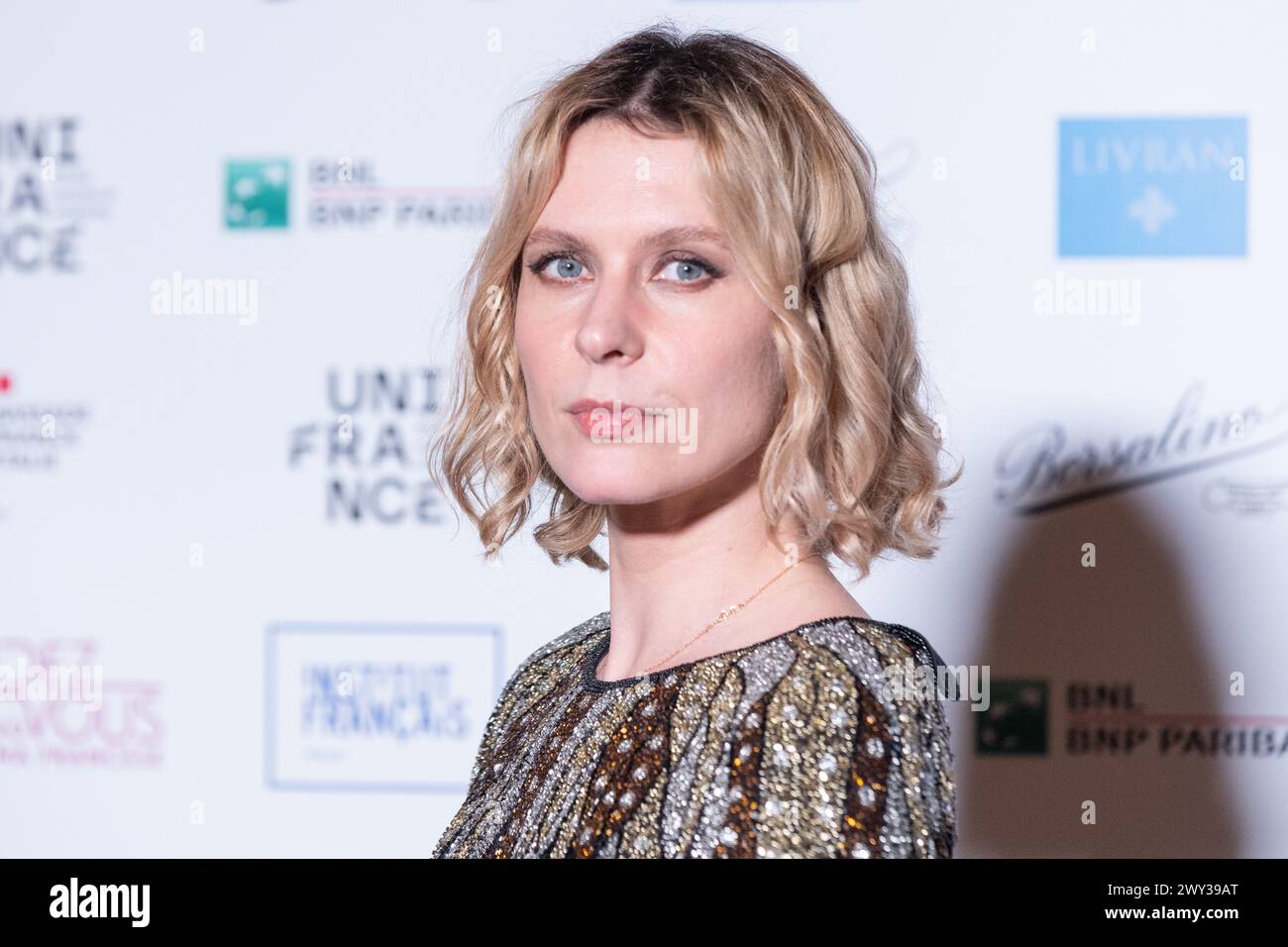 3 aprile 2024, Roma, Italia: L'attrice italiana Elena Radonicich partecipa al photocall della serata inaugurale della 14a edizione di ''Rendez-Vous'' presso Palazzo Farnese a Roma (Credit Image: © Matteo Nardone/Pacific Press via ZUMA Press Wire) SOLO USO EDITORIALE! Non per USO commerciale! Foto Stock