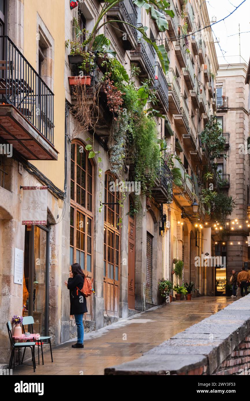 Nel centro storico di Barcellona, Spagna Foto Stock