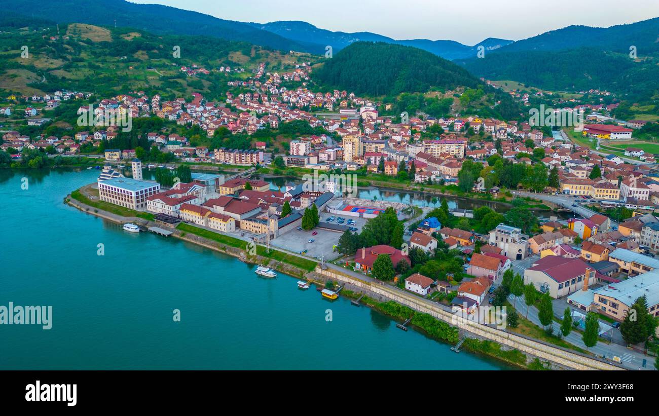 Vista all'alba di Andricgrad in Bosnia ed Erzegovina Foto Stock