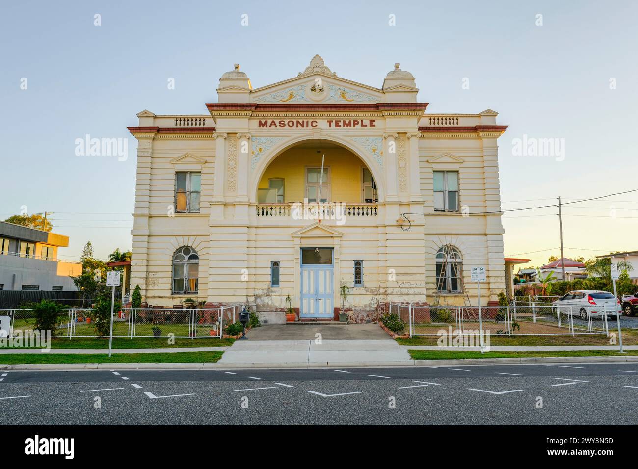 La Rockhampton Masonic Hall è una sala massonica classificata tra i patrimoni storici al 112–114 Kent Street, Rockhampton, regione di Rockhampton, Queensland, Australia Foto Stock