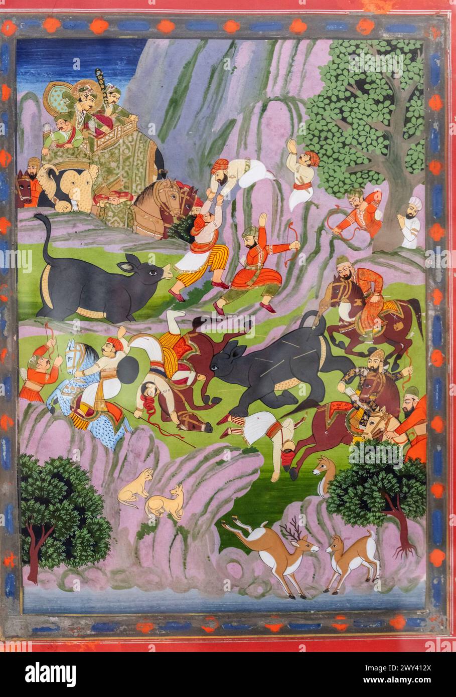Scena di caccia, XVIII secolo, Rajasthan, Museum and Art Gallery, Chandigarh, India Foto Stock