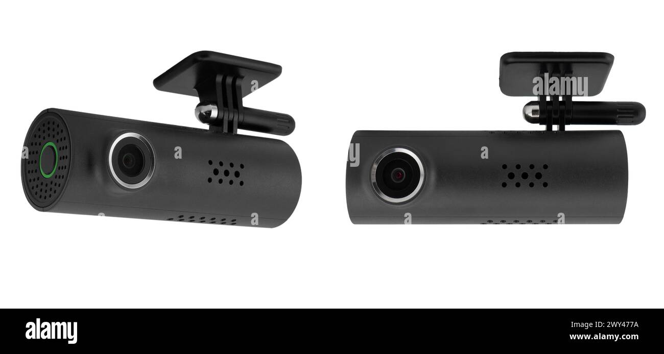Dash cam. Sfondo bianco isolato telecamera Dash. DVR per auto. Videocamera DVR portatile isolata Foto Stock