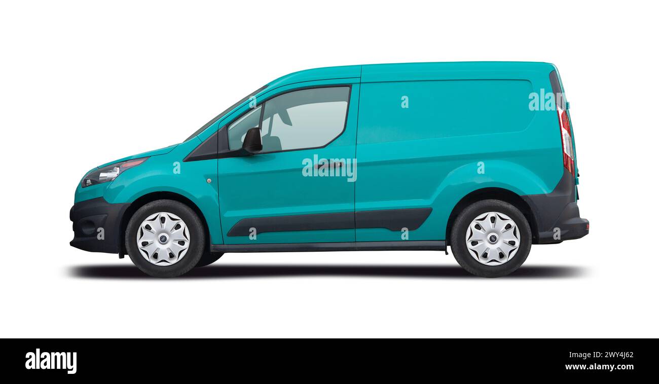 Ford Transit Connect, vista laterale isolata su sfondo bianco Foto Stock