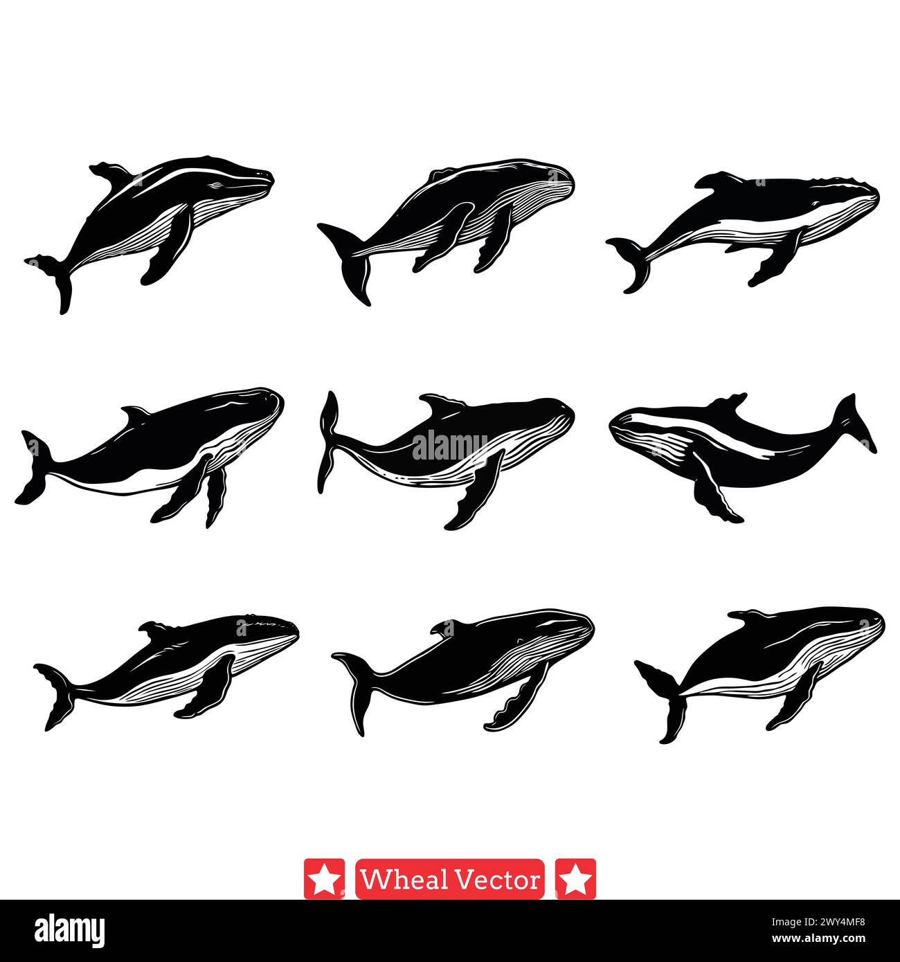 Whale Song Symphony silhouette vettoriali diverse perfette per i progetti nautici Illustrazione Vettoriale