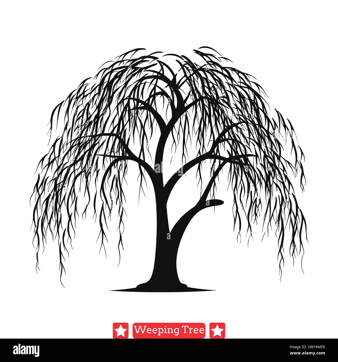 La natura abbraccia la silhouette di Willow Tree che infonde serenità nei disegni Illustrazione Vettoriale