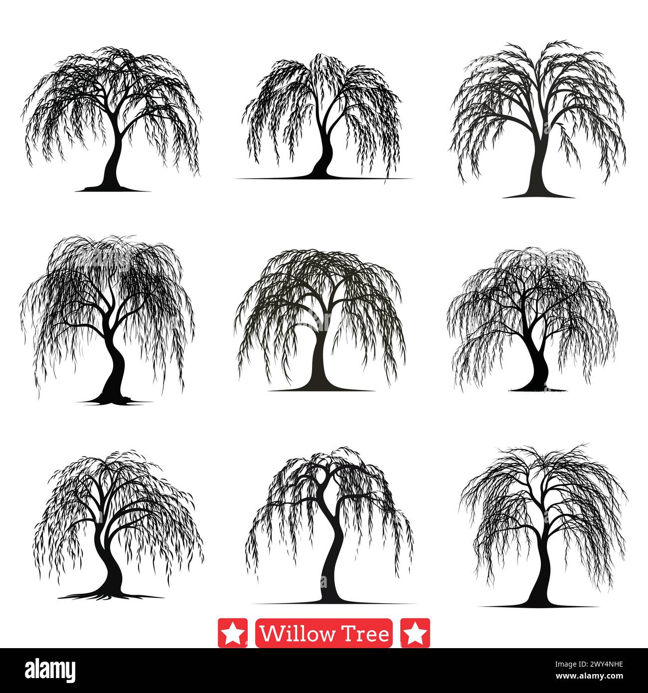 Harmony in Nature Willow Tree Vector Pack for Serenity and Balance Illustrazione Vettoriale