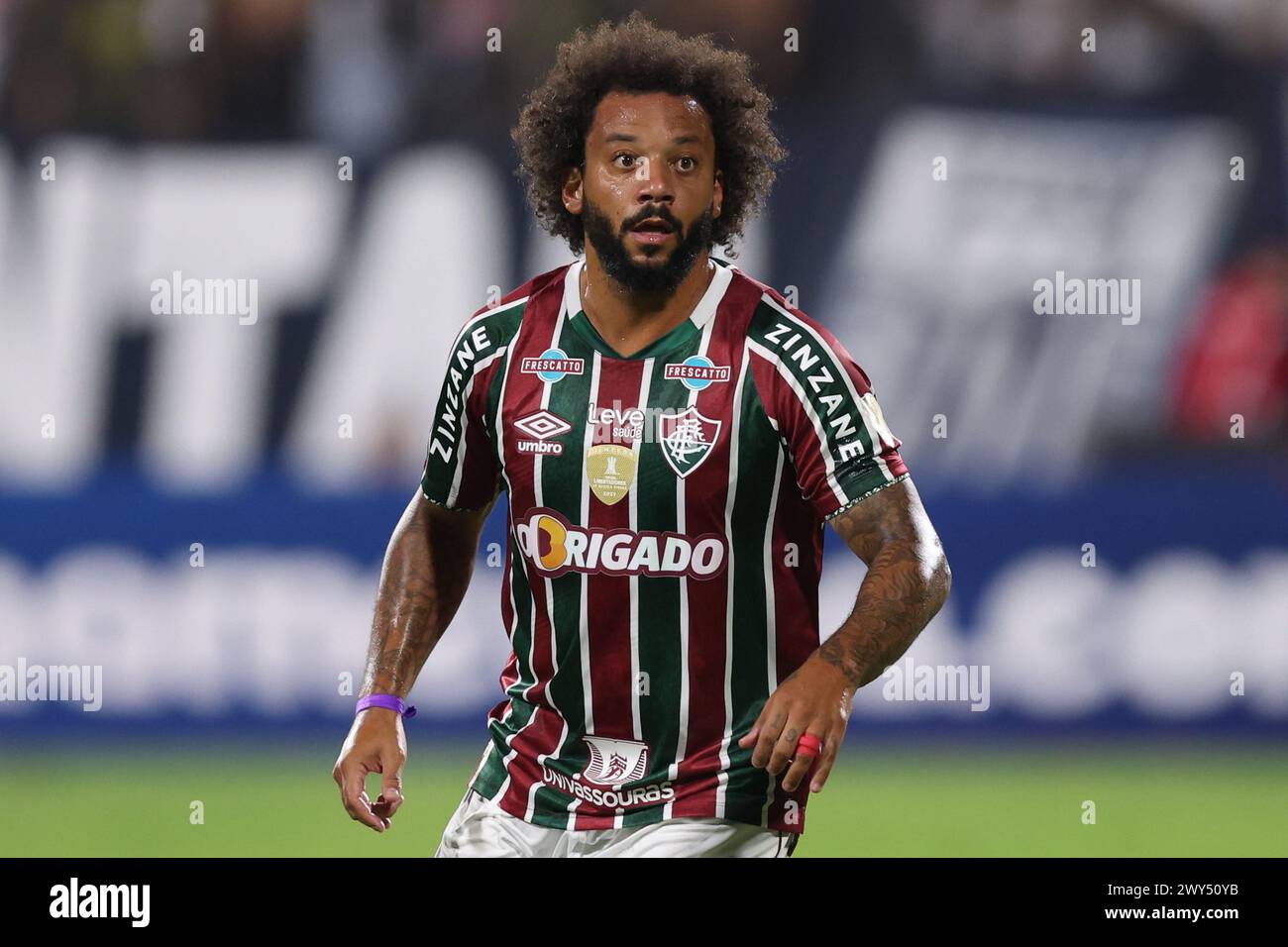 Lima, Perù. 4 aprile 2024. Marcelo Vieira di Fluminense durante la CONMEBOL Libertadores Cup, partita, gruppo A, data 1, tra Alianza Lima e Fluminense FC giocata allo stadio Alejandro Villanueva Melcochita il 3 aprile 2024 a Lima, Perù. (Foto di Miguel Marrufo/PRESSINPHOTO) credito: PRESSINPHOTO SPORTS AGENCY/Alamy Live News Foto Stock