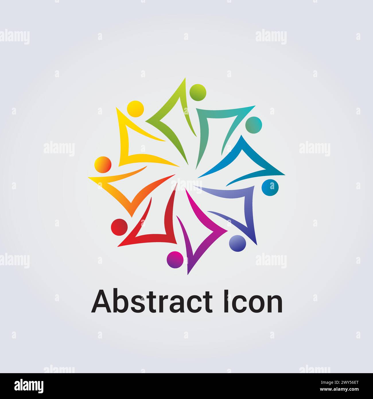 Icona astratta Logo Design forme primarie sagome sagome People Dance Star Circle Clover varie rete di comunicazione Rainbow Colors Vector Illustrazione Vettoriale