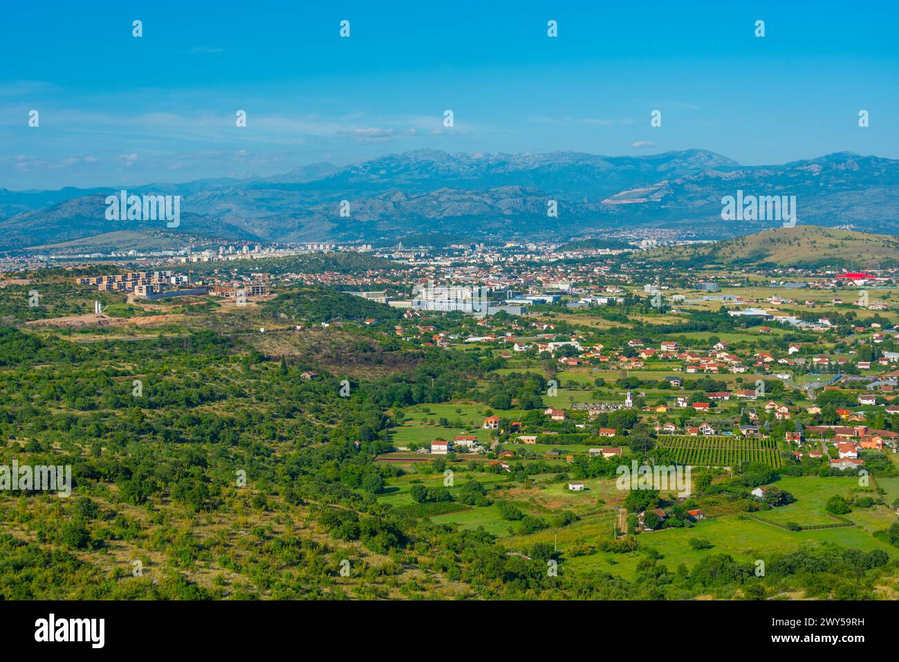 Vista panoramica di Podgorica capitale del Montenegro Foto Stock