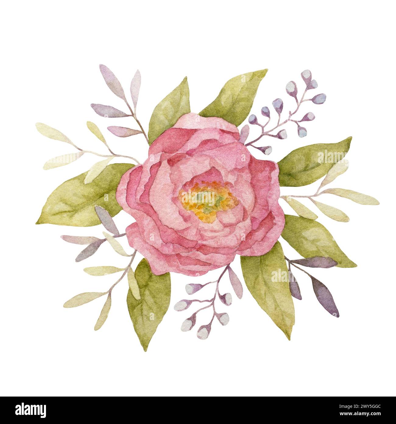 Illustrazione dell'acquerello Peony. Clip per fiori ad acquerello art Illustrazione del fiore della molla. Composizione ad acquerello disegnato a mano Foto Stock