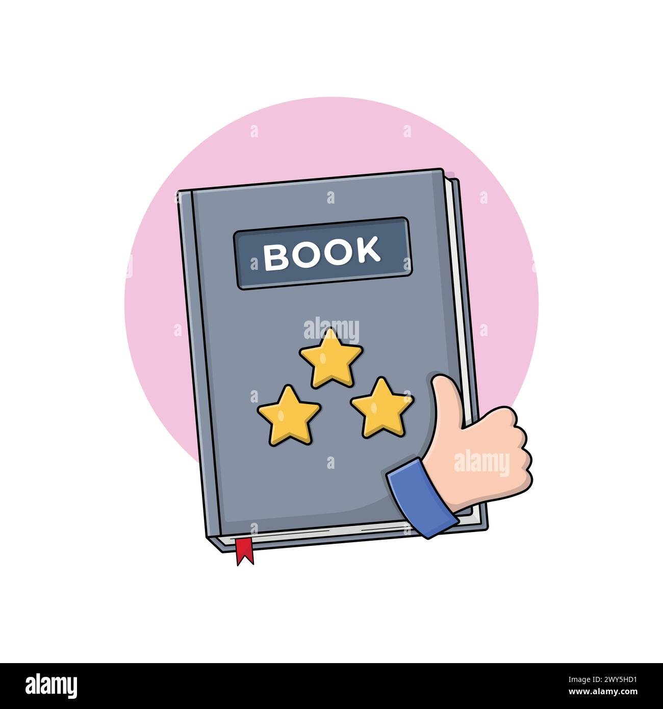 Book with Thumbs Up Vector Illustration. Progettazione concettuale di analisi e revisione del libro Illustrazione Vettoriale