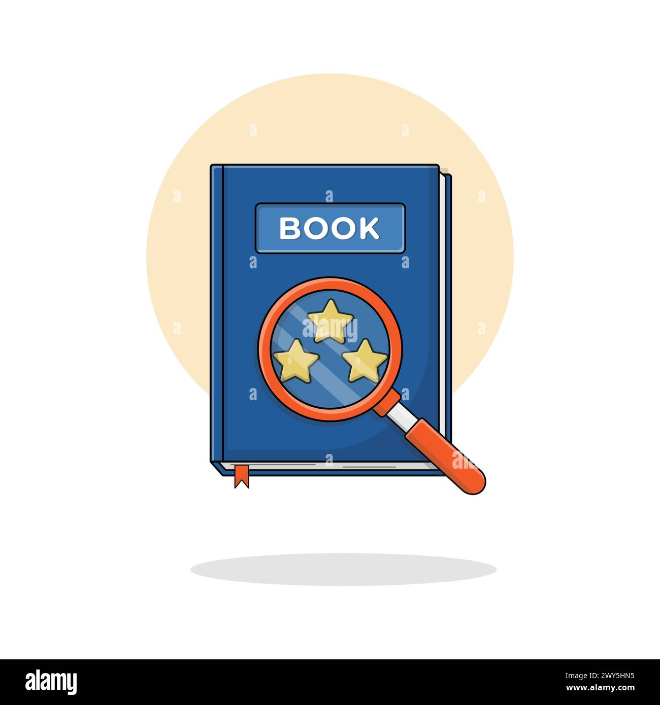 Libro con illustrazione vettoriale a lente d'ingrandimento. Progettazione concettuale di analisi e revisione del libro Illustrazione Vettoriale