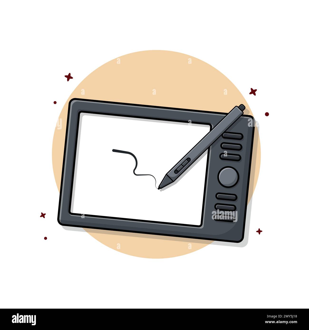 Illustrazione grafica tablet e vettore penna. Progettazione concettuale di gadget e dispositivi Illustrazione Vettoriale
