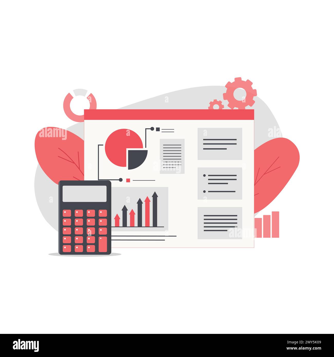 Illustrazione vettoriale della presentazione dei dati di crescita finanziaria aziendale. Analisi dei dati Concept Design isolato. Design piatto Illustrazione Vettoriale