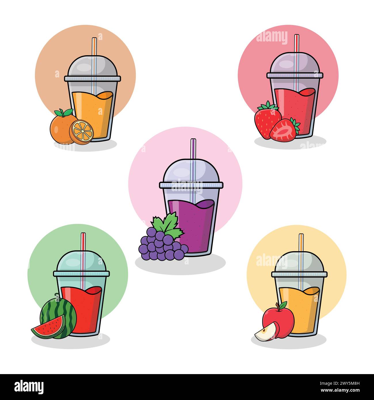 Raccolta di illustrazioni Vector per succhi di frutta. Concetto di succo di frutta fresca Illustrazione Vettoriale