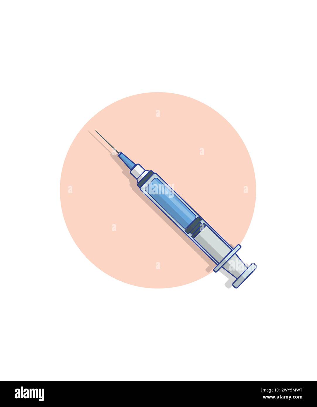 L'iniezione medica contiene la medicina liquida blu o l'illustrazione del vettore del vaccino Illustrazione Vettoriale