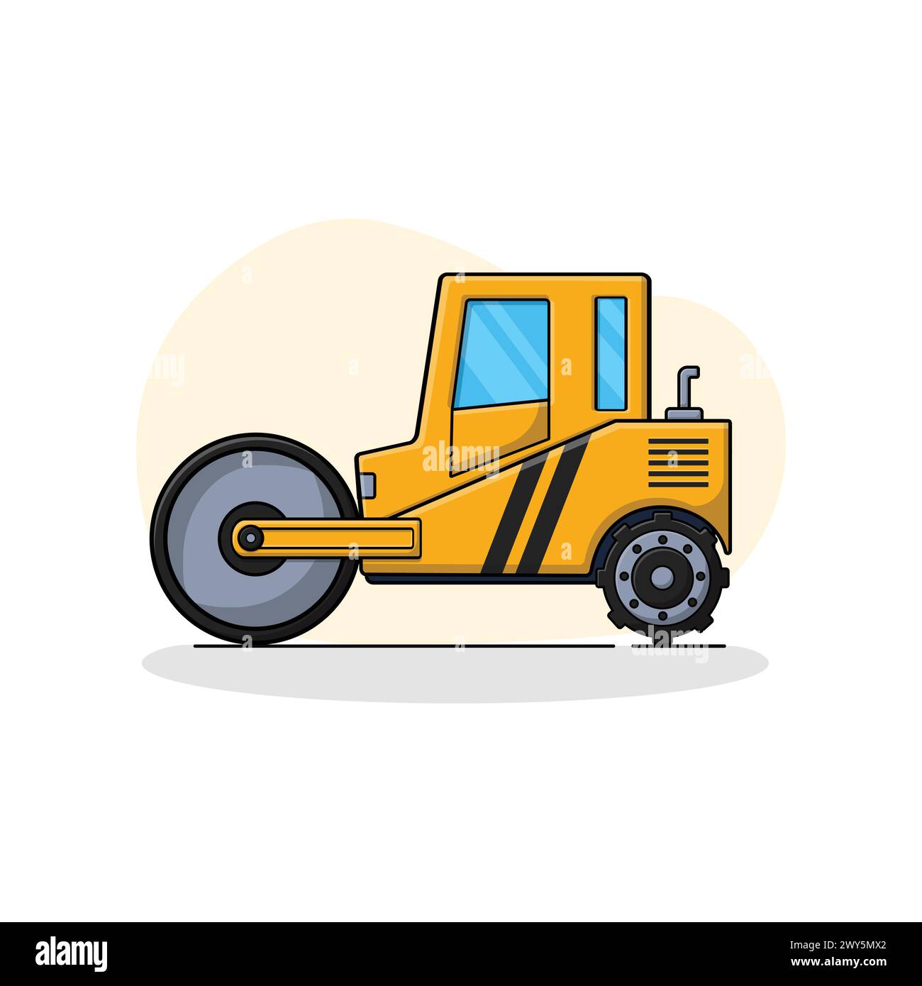 Illustrazione vettoriale rullo compressore giallo. Concetto di attrezzature da costruzione Illustrazione Vettoriale