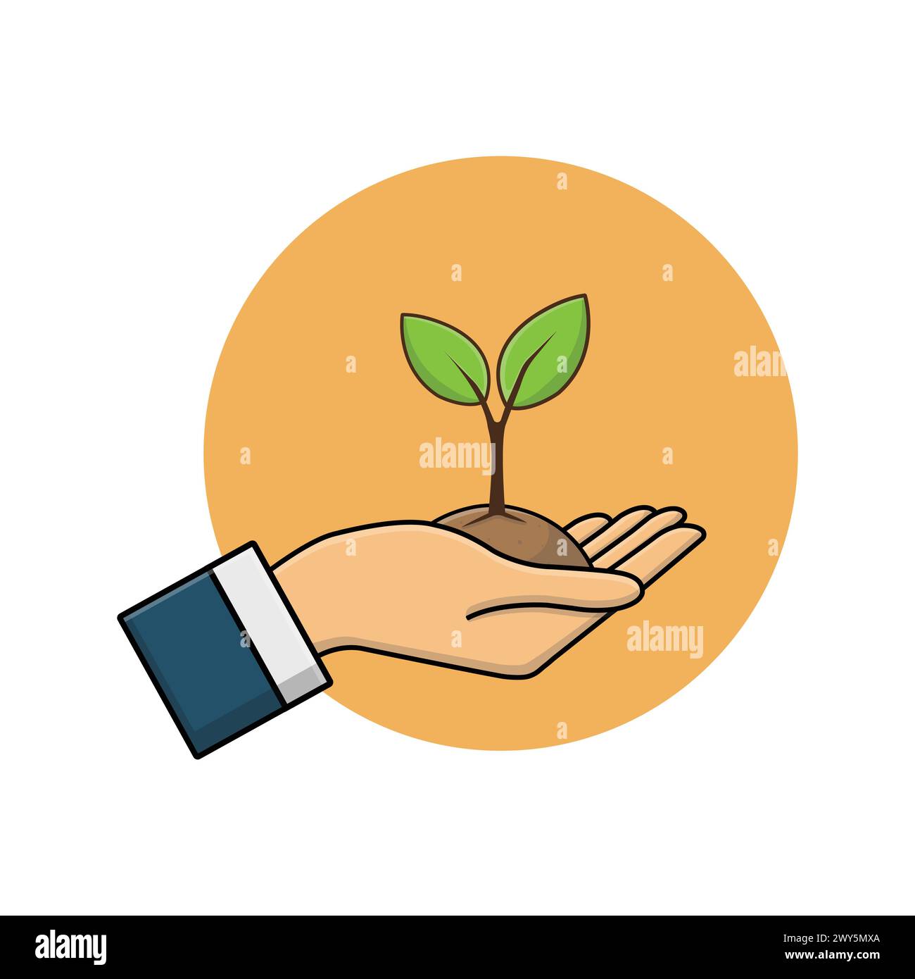 Illustrazione del vettore vegetale in crescita con le mani. Illustrazione del concetto di Salva ambiente Illustrazione Vettoriale