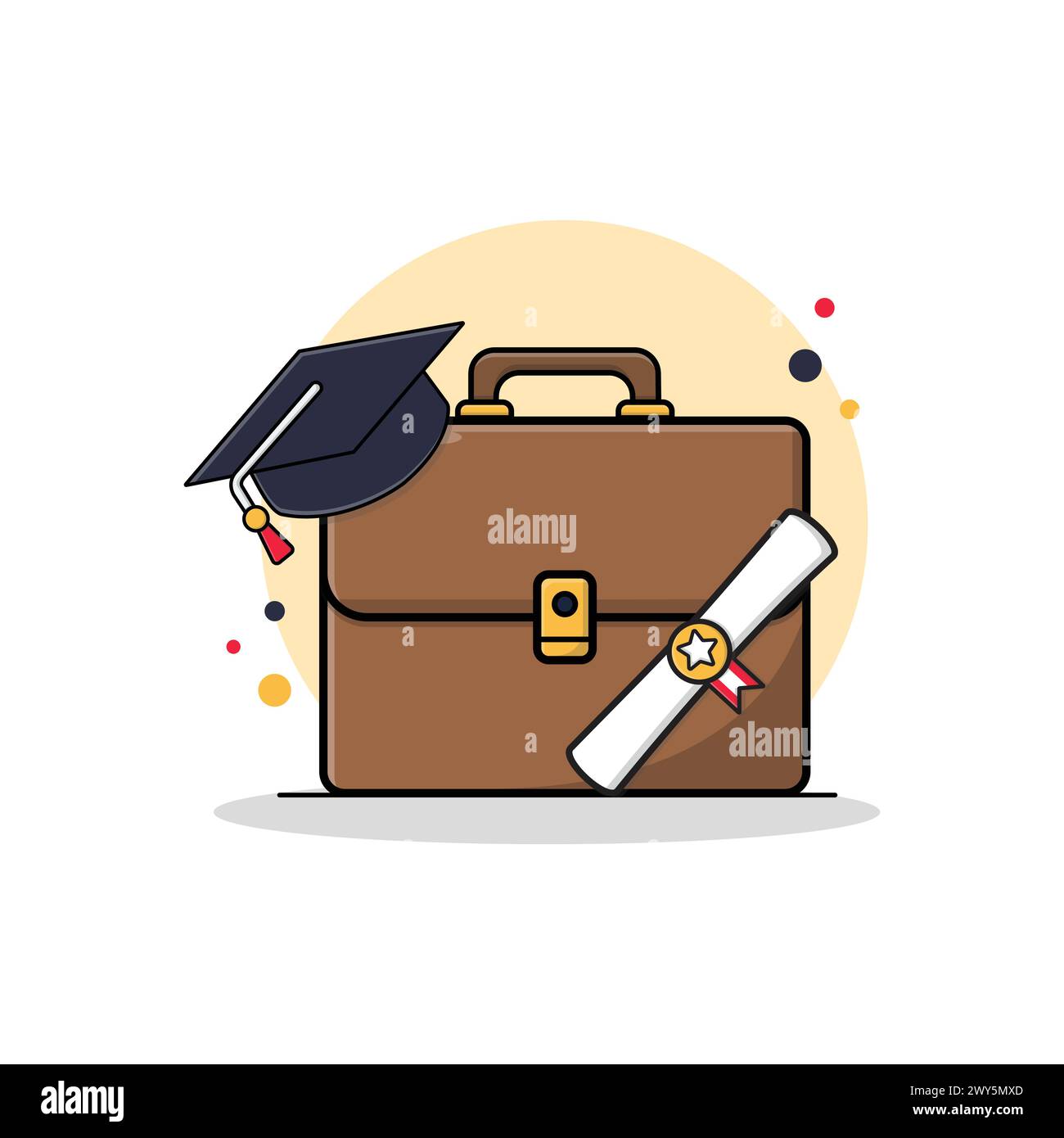 Borsa da ufficio con cappello e illustrazione del vettore certificato. Progettazione del concetto di lavoro per tirocinio Illustrazione Vettoriale