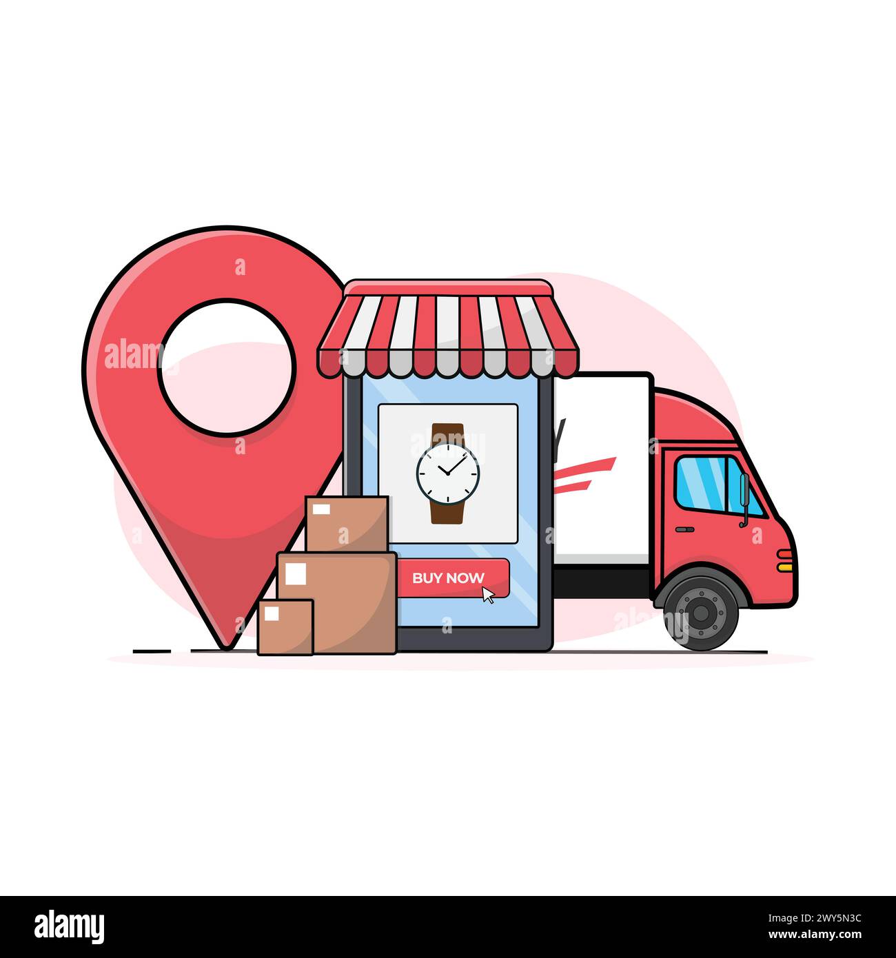 Illustrazione vettoriale del concetto di servizio di acquisto e consegna online Illustrazione Vettoriale