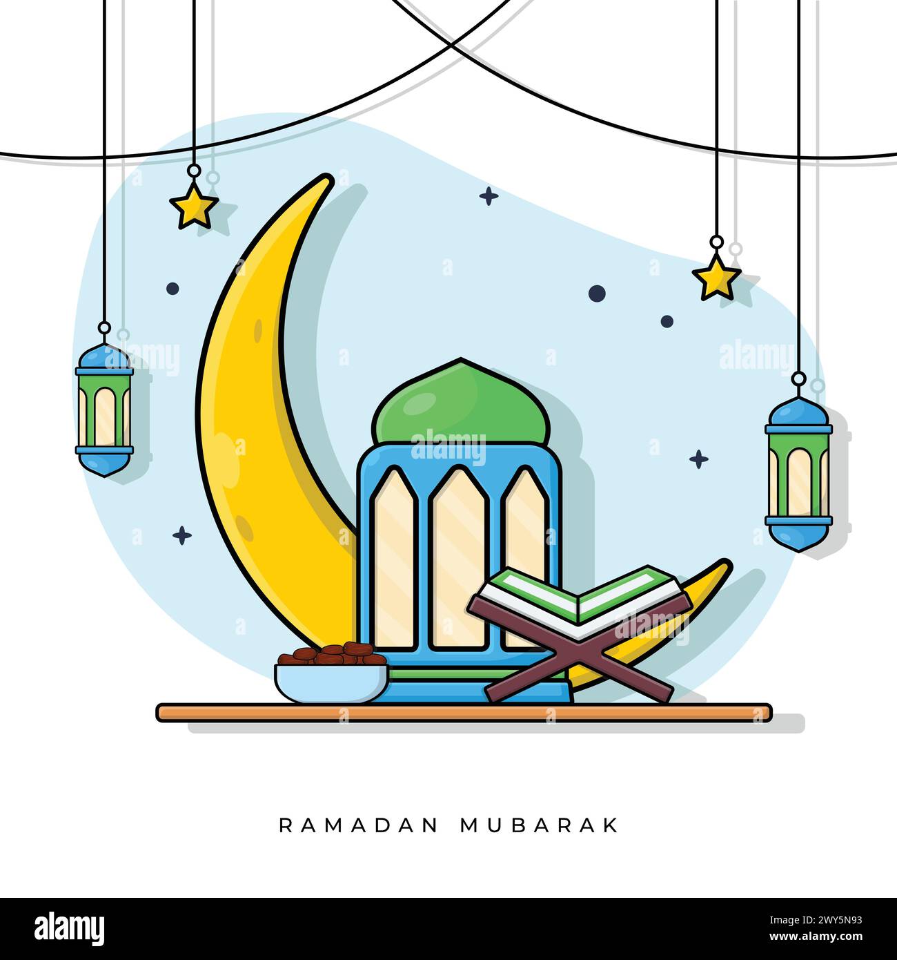 Ramadan Mubarak Islamic Greeting Card Vector Design Illustrazione Vettoriale