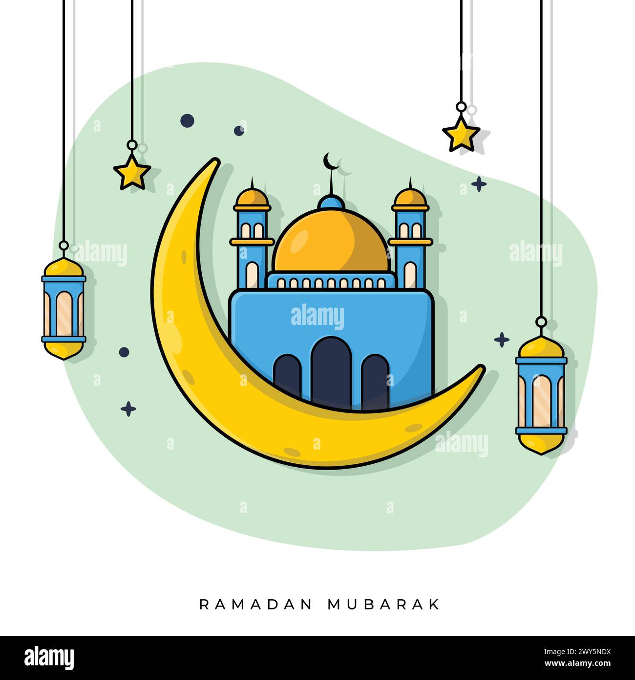 Illustrazione vettoriale Ramadan Mubarak. Concetto di saluto islamico Illustrazione Vettoriale