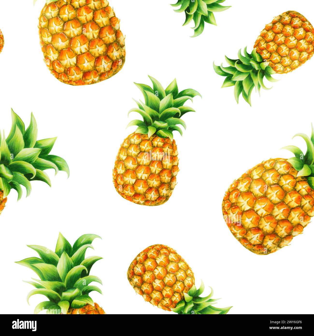 Illustrazione acquerello di ananas fresco. Frutta tropicale isolata su sfondo bianco. Per designer, decorazioni spa, cartoline, matrimoni, saluti, Foto Stock