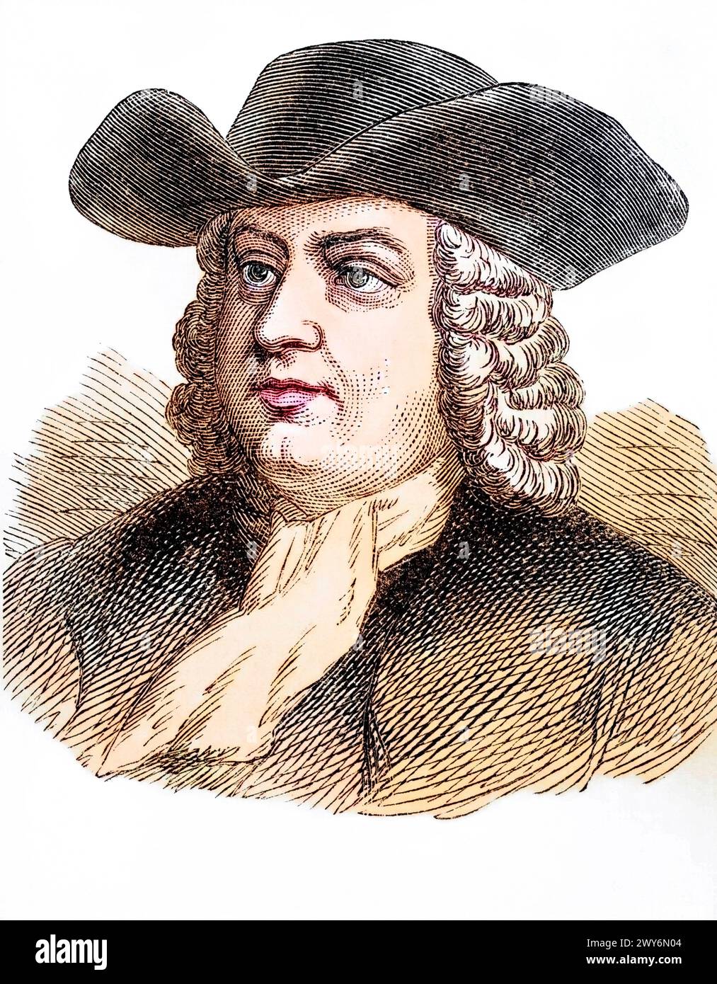 William Penn geb. 14. Oktober 1644 a Londra, gest. 30. Juli 1718 in Ruscombe, Berkshire gründete die Kolonie Pennsylvania im Gebiet der heutigen USA, Foto Stock