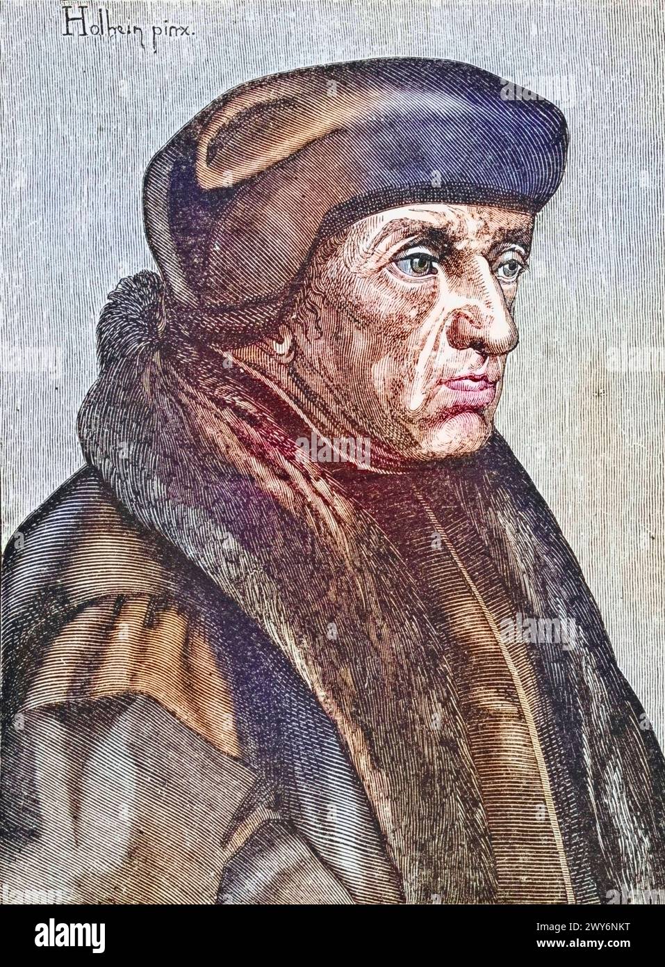 Desiderio Erasmus von Rotterdam oder nur Erasmus genannt geb. 28. Oktober 1466/1467/1469 a Rotterdam, Gest. 11./12. Juli 1536 a Basilea guerra ein niede Foto Stock
