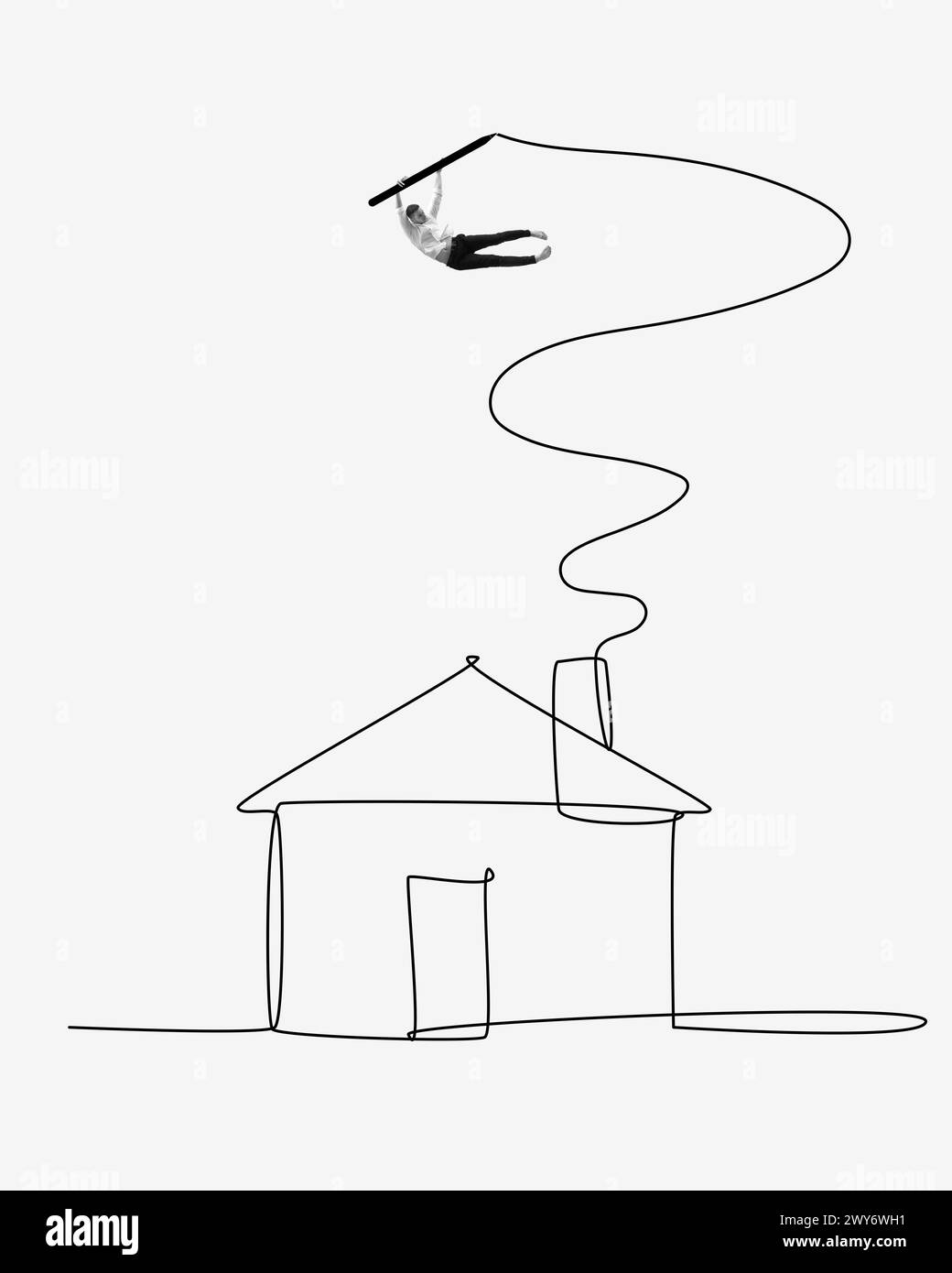 Una casa di disegno per uomini d'affari che simboleggia il lavoro freelance, approcci innovativi al business, alla costruzione e alla crescita delle imprese. Creatività Foto Stock