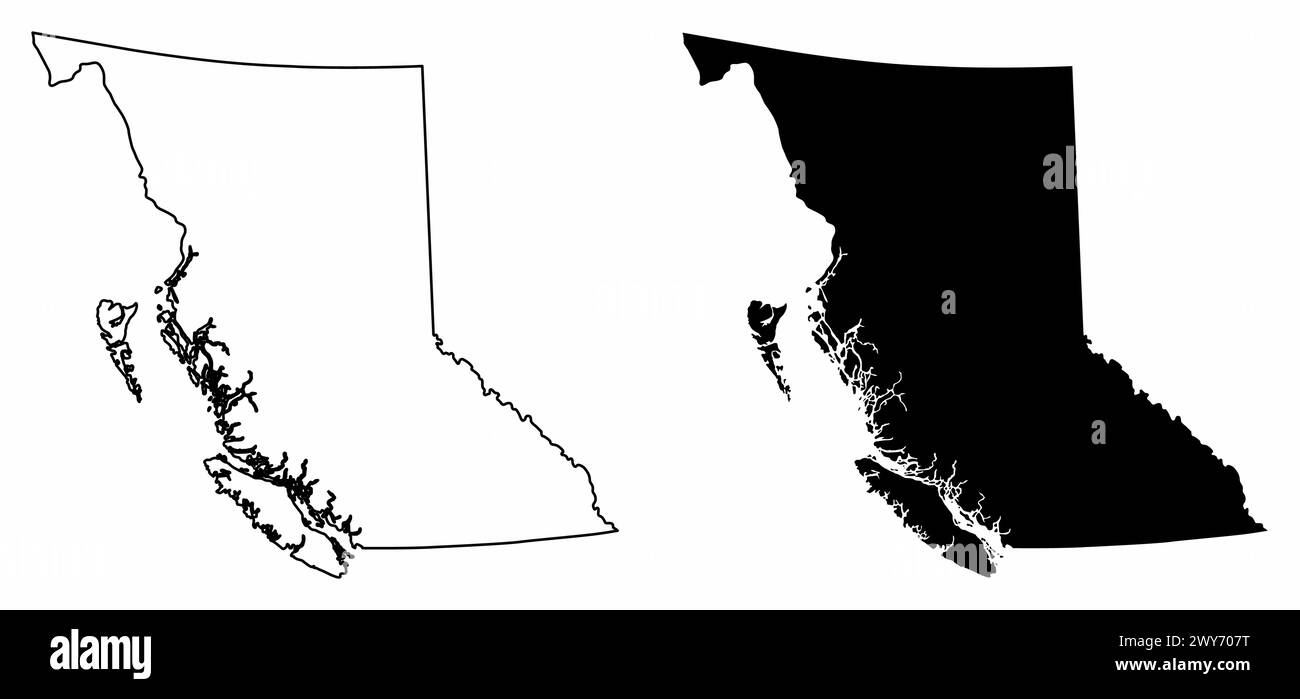 Le mappe in bianco e nero della provincia della Columbia Britannica, Canada Illustrazione Vettoriale