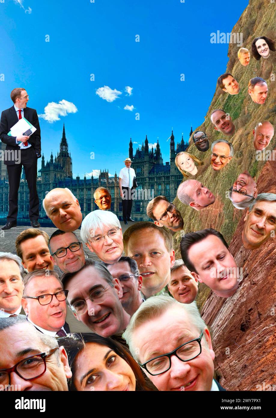 Elezioni generali del 2024. Vittoria schiacciante del lavoro. Pulire. I conservatori sono stati sconfitti. Opinione pubblica. David Cameron, Theresa Villiers, Jacob Rees Mogg, Kwasi Kwarteng, Liz Truss, Dominic Raab, John Redwood, Mark Francois, Damian Hinds, Damian Green, George Eustace, Andrew Mitchell, Chris Mason, Tobias Elwood, Kit Malthouse, Michael Gove, James Clever, Oliver Dowden, Iain Duncan Smith, Robert Jenrick. Terremoto. Asteroide elettorale. Tsunami. Foto Stock