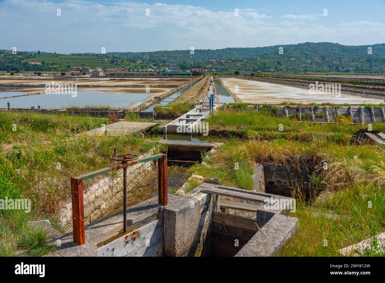 Vista del parco naturale Secovje Saltpans in Slovenia Foto Stock