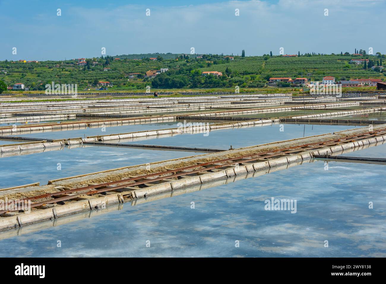Vista del parco naturale Secovje Saltpans in Slovenia Foto Stock