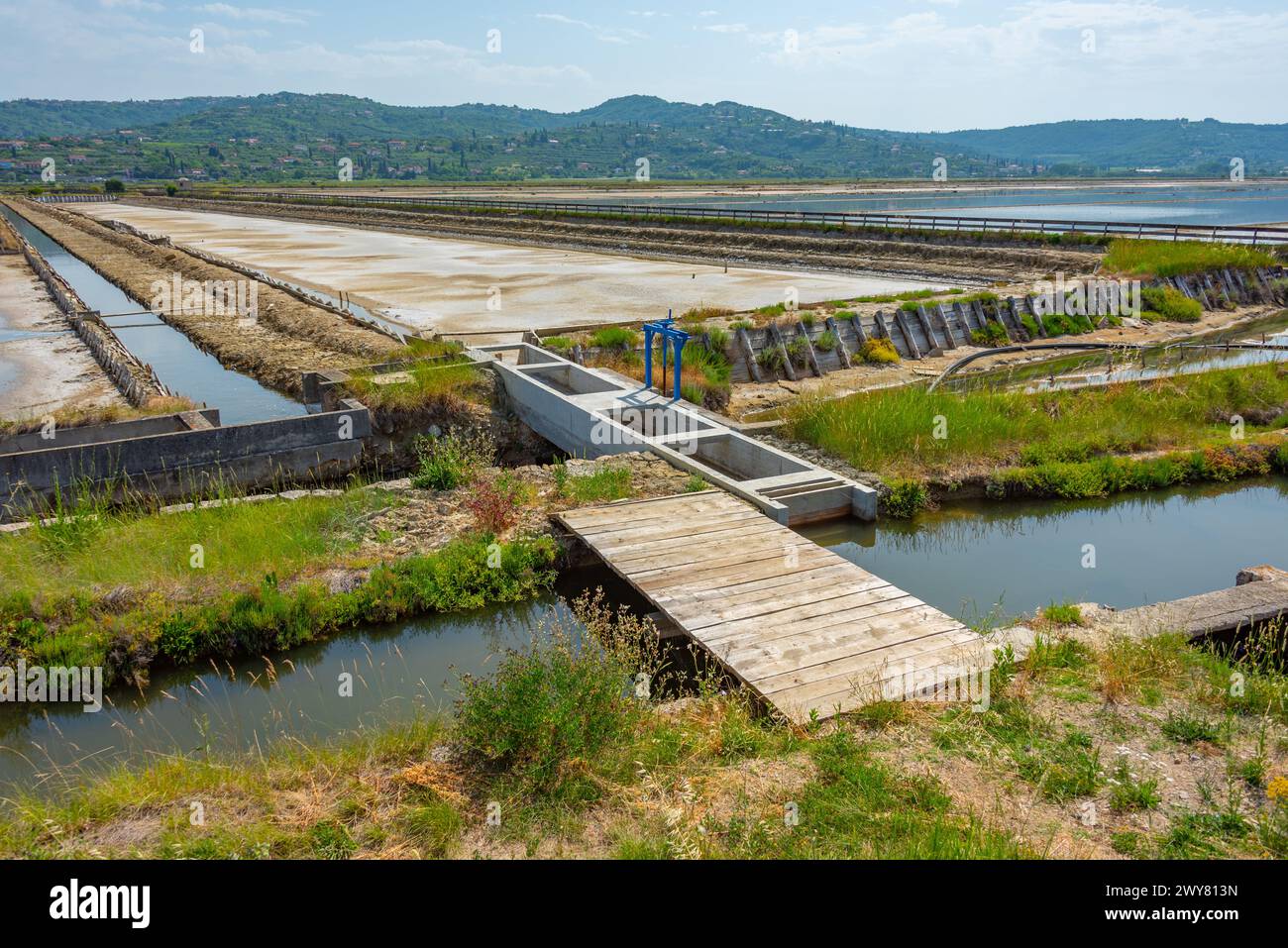 Vista del parco naturale Secovje Saltpans in Slovenia Foto Stock