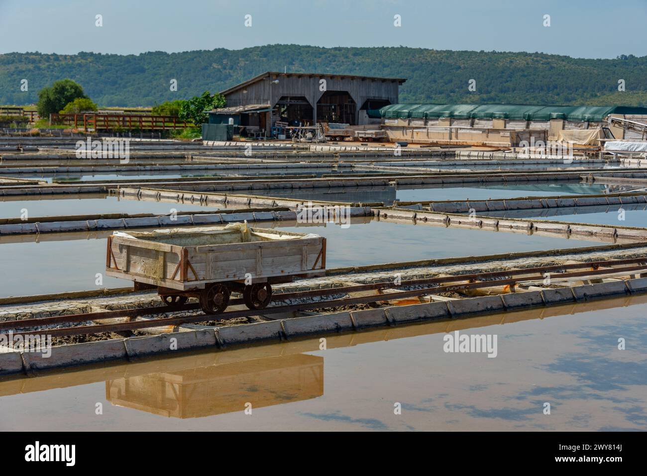 Impianti industriali del Parco naturale Secovje Saltpans in Slovenia Foto Stock