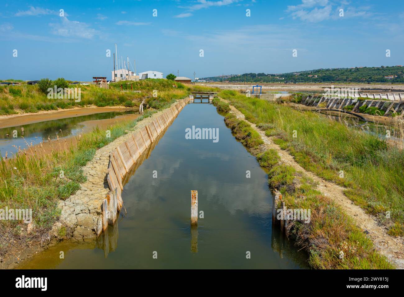 Vista del parco naturale Secovje Saltpans in Slovenia Foto Stock