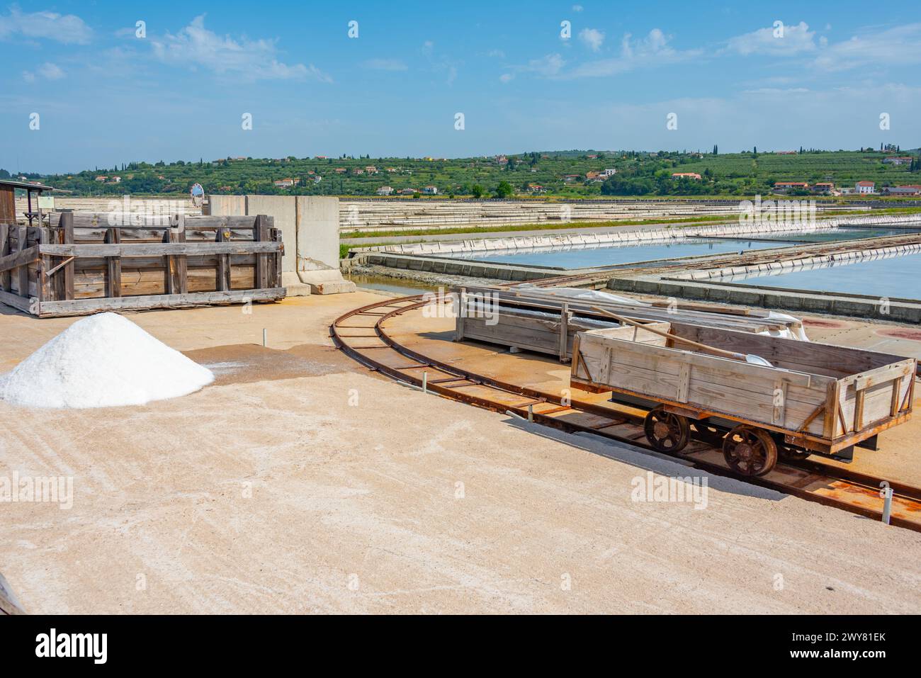 Impianti industriali del Parco naturale Secovje Saltpans in Slovenia Foto Stock