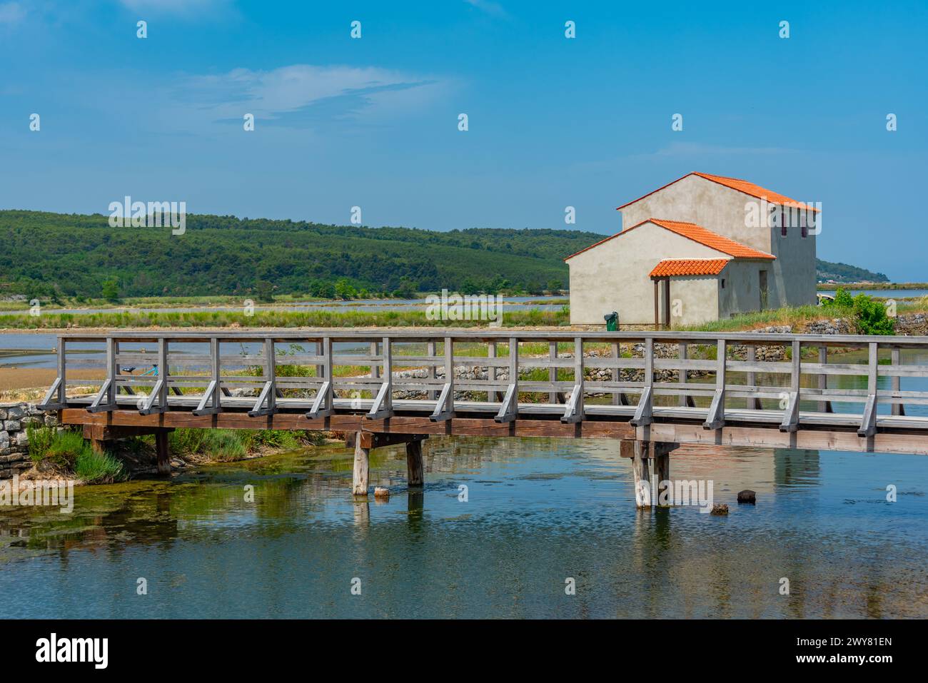 Vista del parco naturale Secovje Saltpans in Slovenia Foto Stock