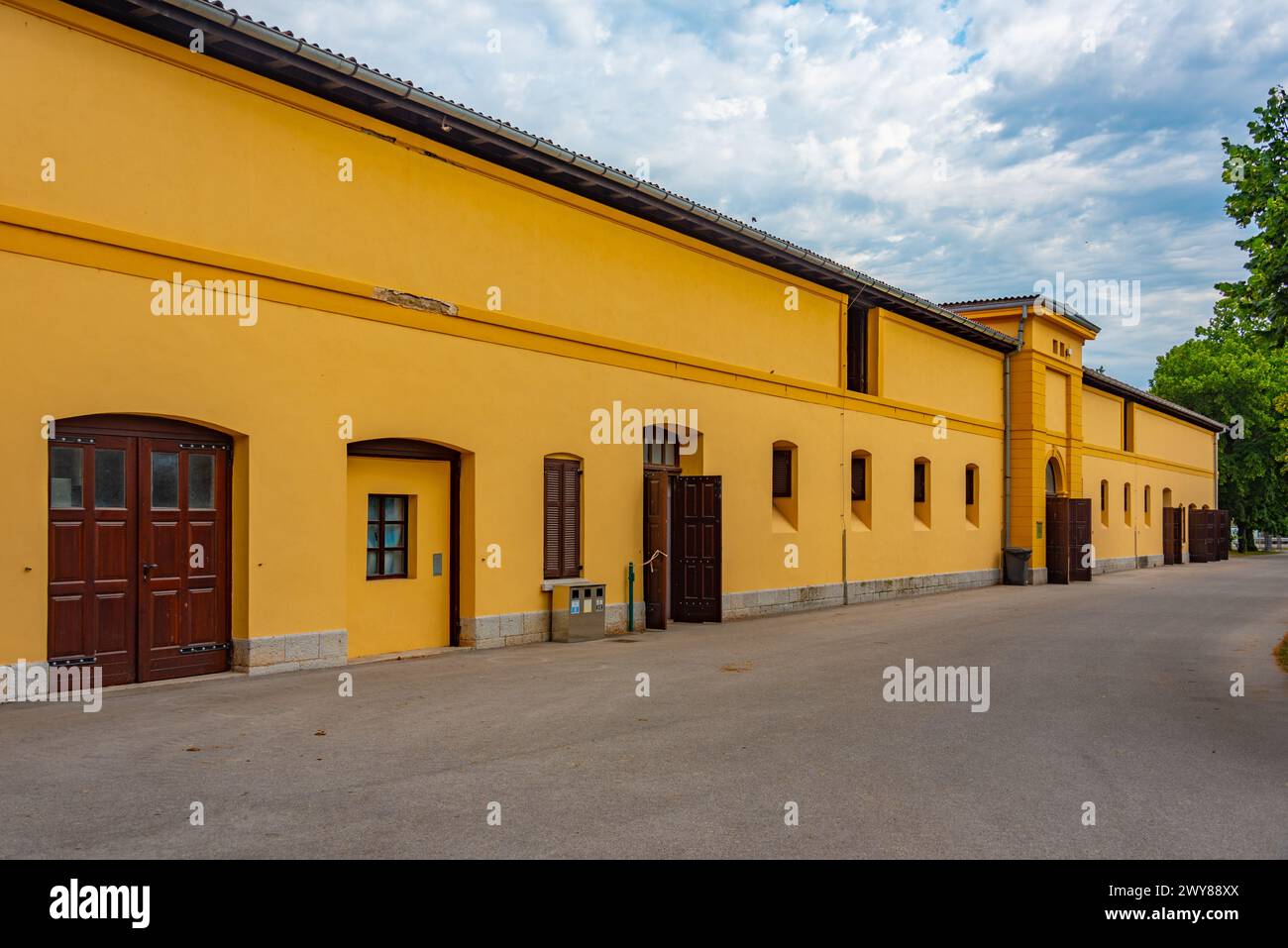 Scuderie presso il villaggio sloveno di Lipica, dove vengono allevati i famosi cavalli lipizzani Foto Stock