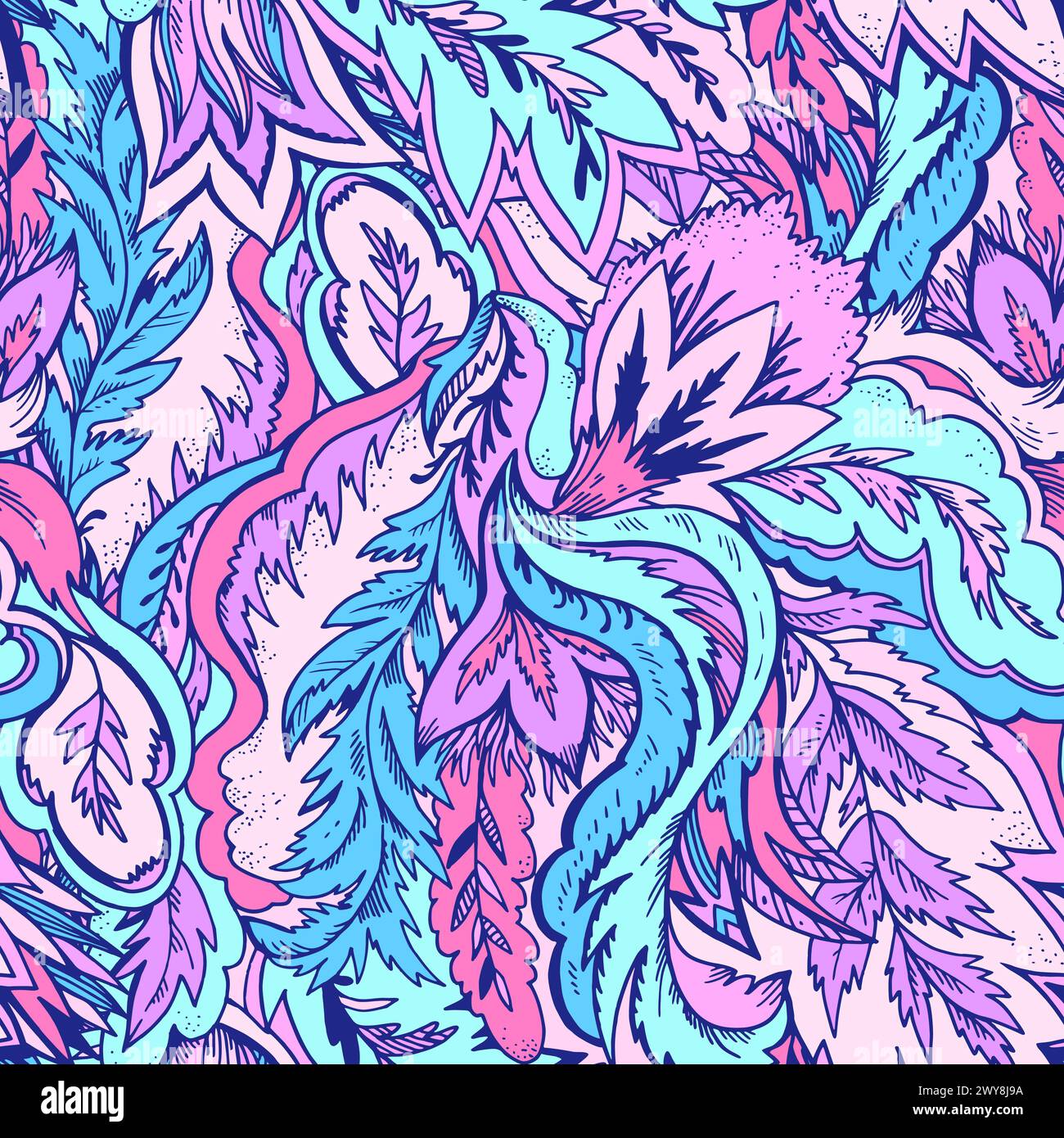 Colorato motivo psichedelico ornamentale. Texture originale con forme organiche astratte e colorate. Illustrazione vettoriale. Illustrazione Vettoriale