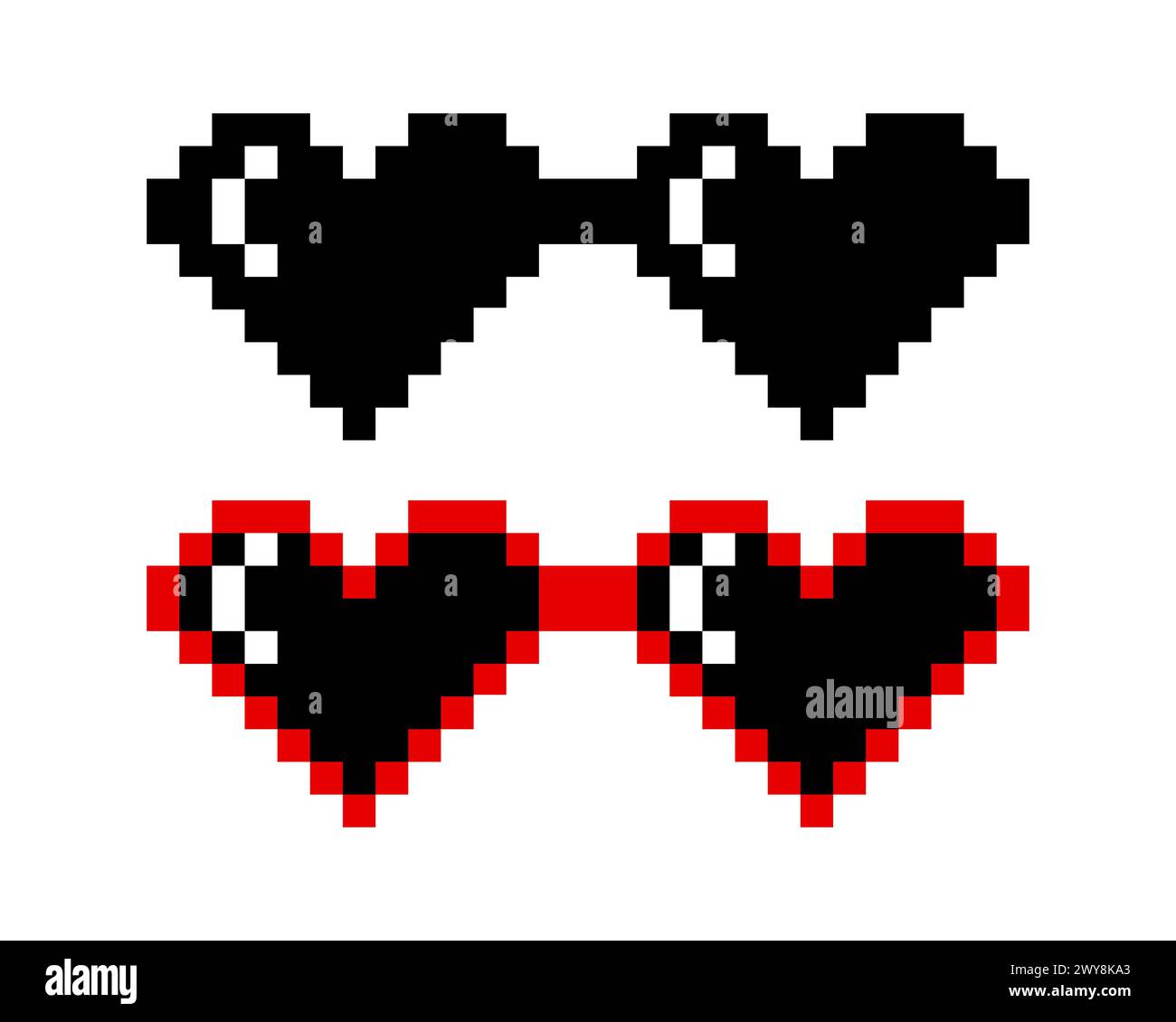 Occhiali da sole con pixel vettoriali, set di icone Pixel Boss in stile retrò a 8 bit. Summer Meme Game 8-bit Sunglasses Design, Mafia Gangster Funky Illustrazione Vettoriale