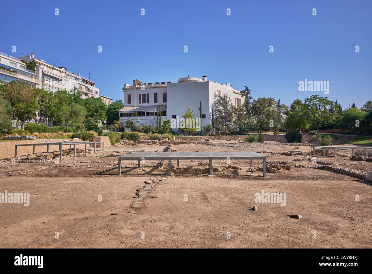 Antico sito archeologico di Aristotele Lyceum Lykeion ad Atene, capitale della Grecia il 16 agosto 2023 Foto Stock